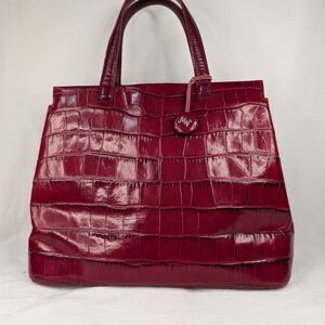 Monsac Red Croc Embossed Leather Tote Bag Satchel Large Handbag